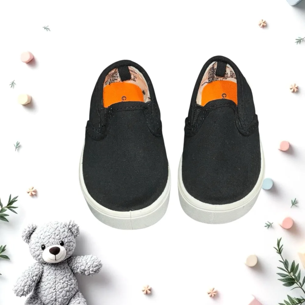 Garanimals Black Canvas w White Rubber Outsoles Loafer Shoes Infant Boy Size 3